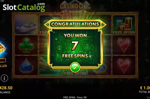 Free Spins screen. Casino Chic VIP slot