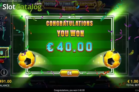 Win Free Spins screen. Football Ultimate Champions King slot