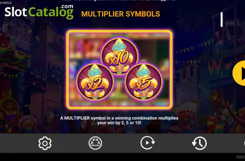 Multiplier symbols screen. Mardi Gras Reels slot