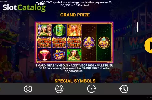 Grand Prize screen. Mardi Gras Reels slot