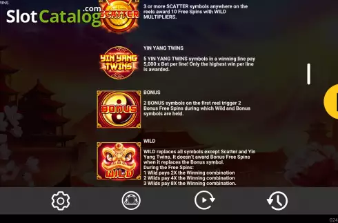 Game Features screen 3. Yin Yang Twins slot