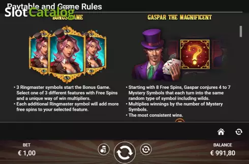 Game Features screen 2. Ring Master slot