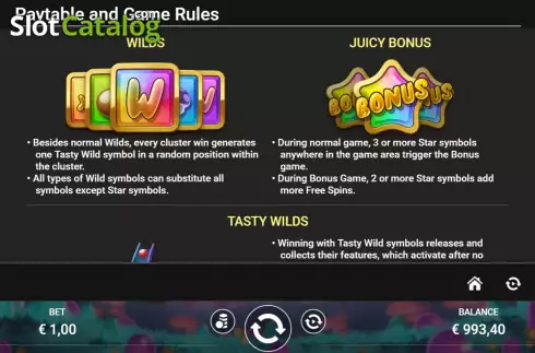 Game Features screen. Jelly Jam slot