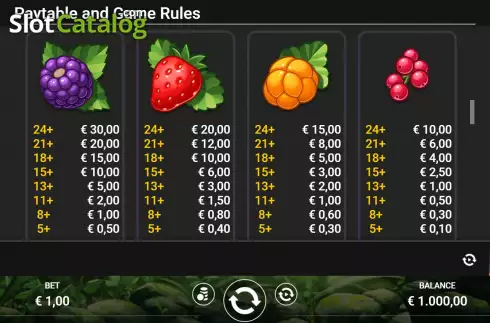 PayTable screen. Enchanted Berries slot