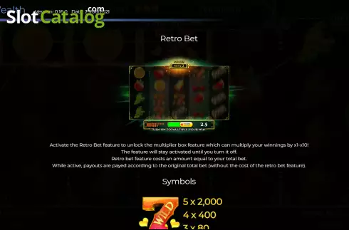 Retro bet feature screen. Forest of Wealth slot