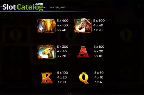 Paytable screen. African Luck slot