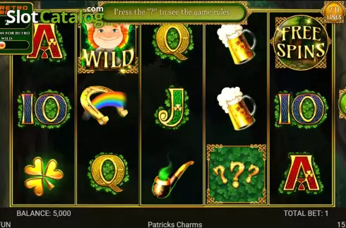 Game screen. Patrick's Charms slot