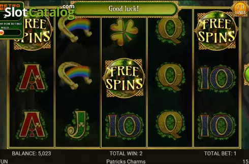 Free Spins screen. Patrick's Charms slot