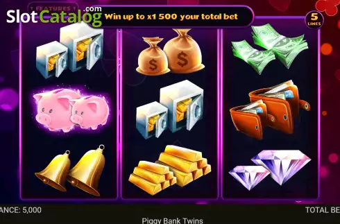 Game screen. Piggy Bank Twins slot