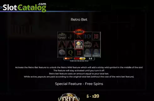 Retro Bet feature screen. Retro Horror slot