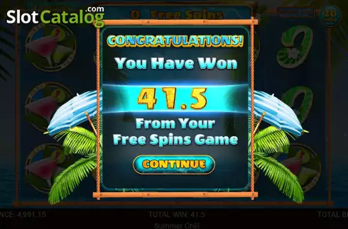 Win Free Spins screen. Summer Chill slot
