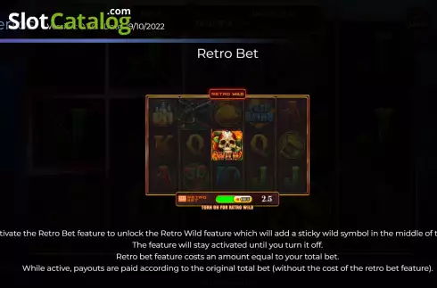Game Features screen. Retro Muertos slot
