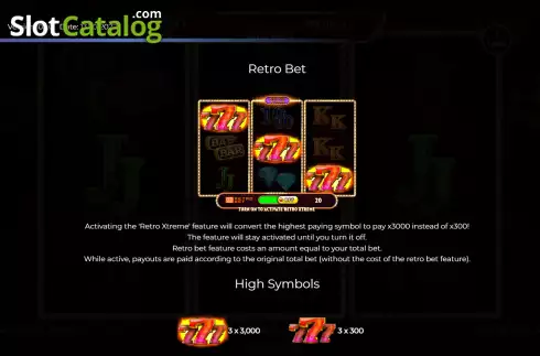 Retro bet feature screen. 777 Vegas (Retro Gaming) slot