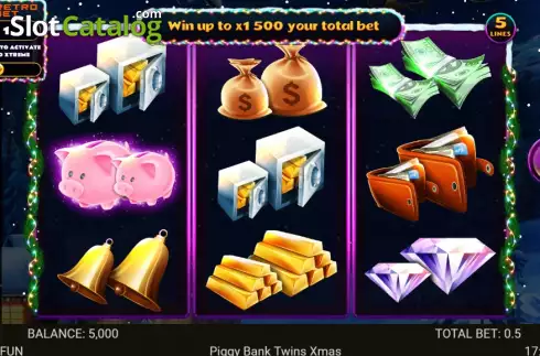 Game screen. Piggy Bank Twins Xmas slot