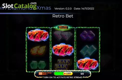 Game Features screen. Twin Diamonds Xmas Edition slot