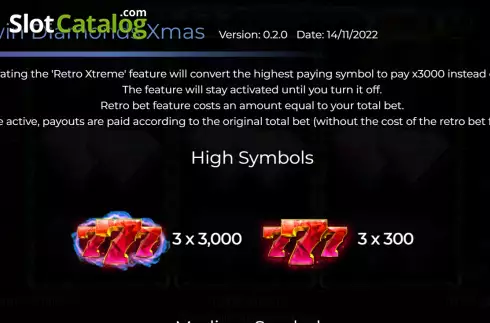 Game Features screen 2. Twin Diamonds Xmas Edition slot