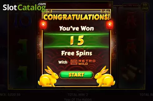 Free Spins screen. Year of the Rabbit (Retro Gaming) slot