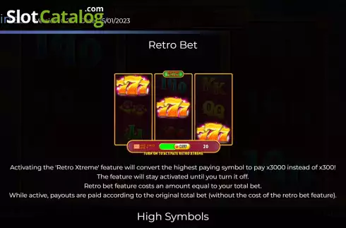 Game Features screen. 777 Valentine's slot
