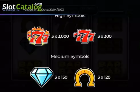 Paytable screen. 777 Classic slot