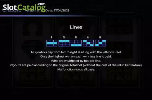 Paylines screen. 777 Classic slot