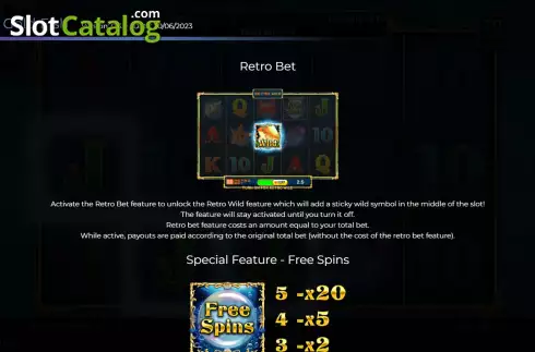 Retro Bet feature screen. Wild Gold Fish slot