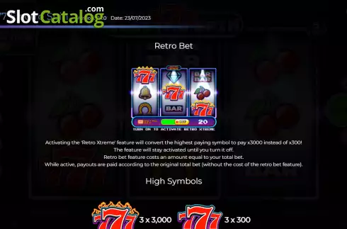 Retro bet feature screen. 777 Electro Spin slot