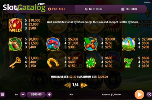 Paytable. Irish Coins (Revolver Gaming) slot