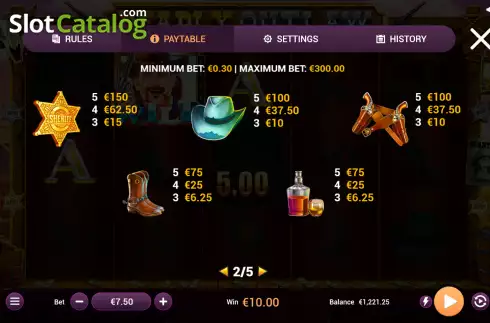 Paytable screen. Deadly Outlaw slot