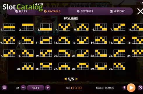 Paylines screen. Deadly Outlaw slot