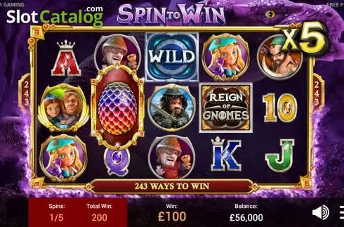 Spin to Win screen. Reign of Gnomes slot