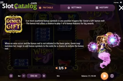 Paytable 2. Wishes slot