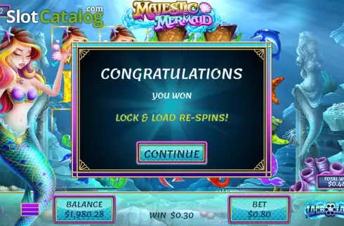 Hold and Win Bonus Game Win Screen. Majestic Mermaid slot