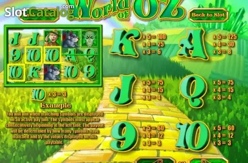 Screen2. World of Oz slot