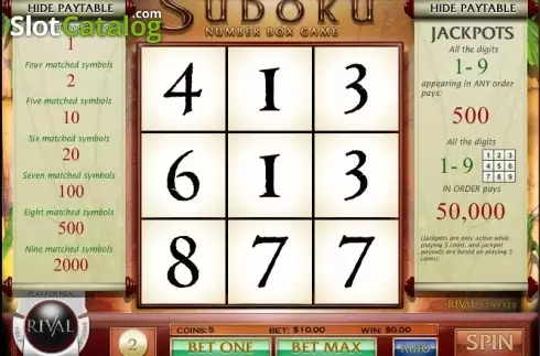 Reel screen. Sudoku Box Game slot