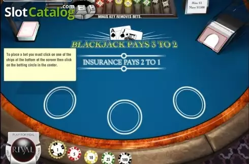 Ekran2. Multi-hand Blackjack (Rival Gaming) yuvası