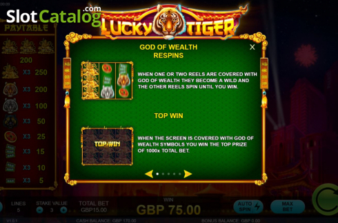 Features. Lucky Tiger (Rocksalt Interactive) slot