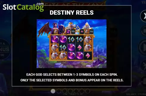 Destiny Reels screen. Fate of the Gods slot