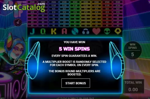 Free Spins screen. Rave Up slot