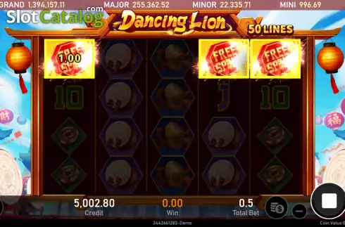 Win FS screen. Dancing Lion slot