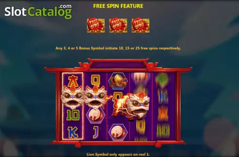 Free Spin feature screen. Dancing Lion slot