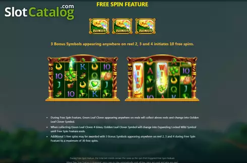 Free Spin feature screen. Golden Leaf Clover slot