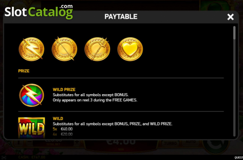 Paytable 1. Quest of Gods slot