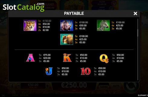 Paytable screen 2. Elephant Stampede slot