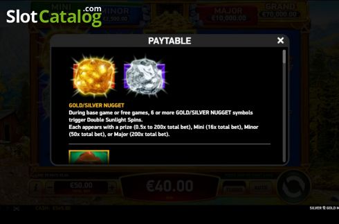 Paytable 1. Silver and Gold Mine slot