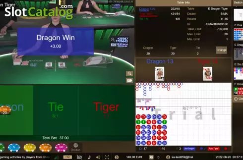 画面5. Dragon Tiger (SA Gaming) カジノスロット
