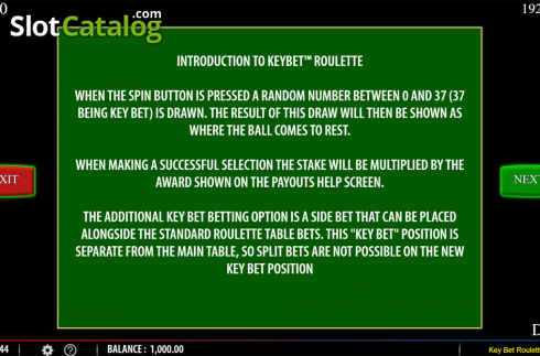 Paytable. Key Bet Roulette slot