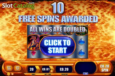 Free Spins screen. Dragon's Inferno slot