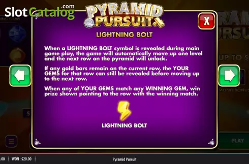 Lightning bolt features screen. Pyramid Pursuit slot