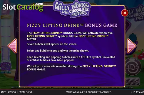 Bonus game rules screen 2. Willy Wonka & The Chocolate Factory slot
