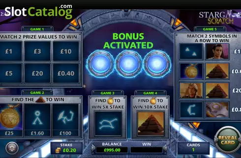 Win bonus screen. Stargate Scratch slot